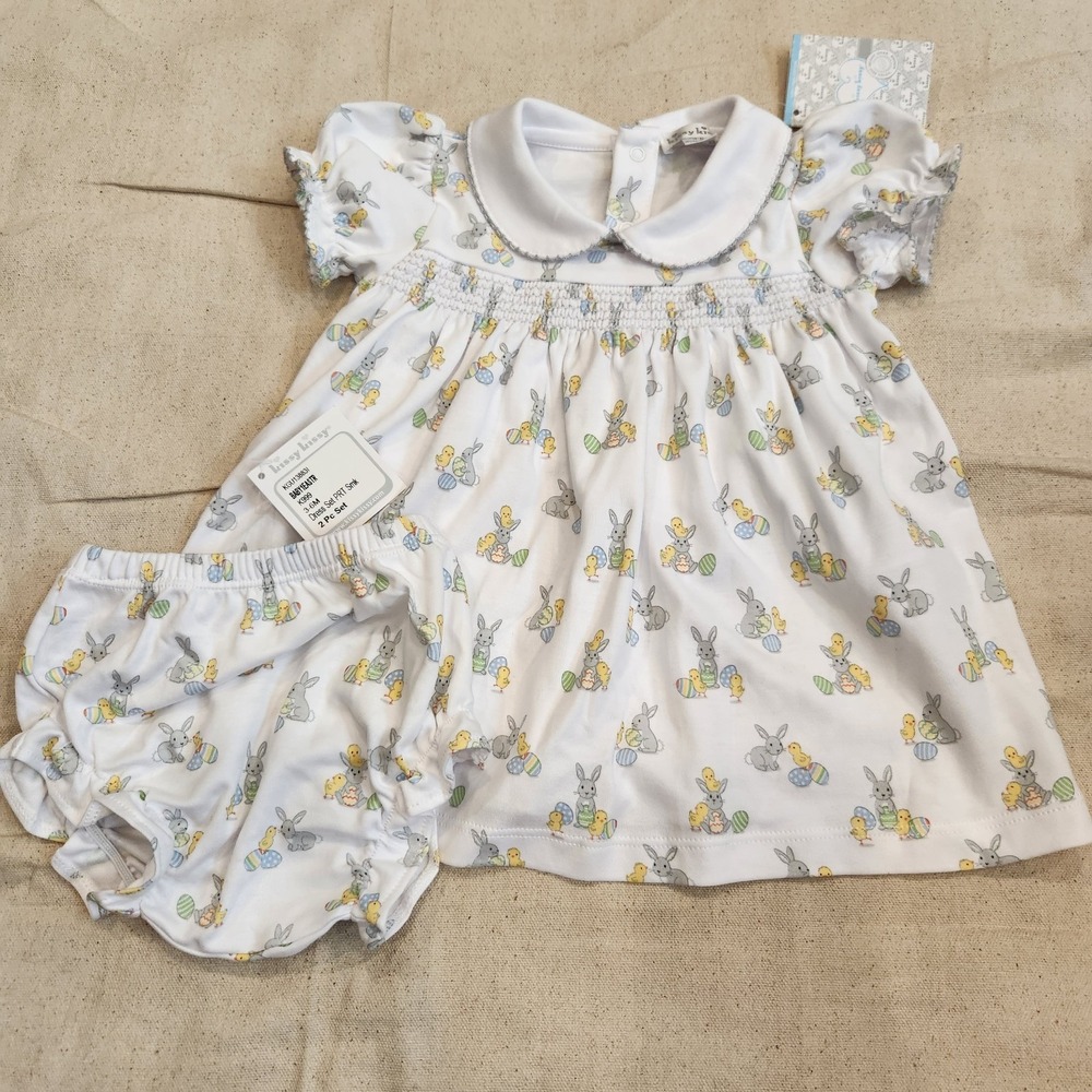 New Kissy Kissy 2 Piece Dress Short Set 3-6 M Pima Cotton Boutique Rabbit Easter